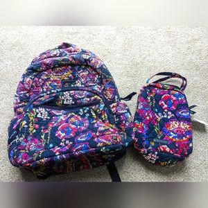 Vera Bradley Lighten Up Backpack Used with BNWT Lunch Box Midnight Wildflowers